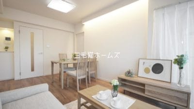 ナイスアーバン藤沢 203号室　リノベーション済み　藤沢市　藤沢駅徒歩圏内　フラット35適合物件「猫可」　「猫　不動産」　「猫と幸せに暮らす　売買」　「猫　売買」　「猫可　売買」　「猫可　売買　マンション」　「猫と暮らす　売買」　「猫可物件」　三毛猫ホームズ リビング